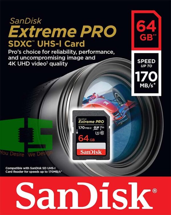 SanDisk Extreme Pro SD Card 64GB SDXC High Speed 170MB/s UHD U3 Camera Memory Flash for 4K Video chipspace