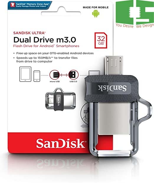 SanDisk 32GB Ultra Dual Drive M3.0 for Android Devices and Computers - MicroUSB, USB 3.0 Chipspace