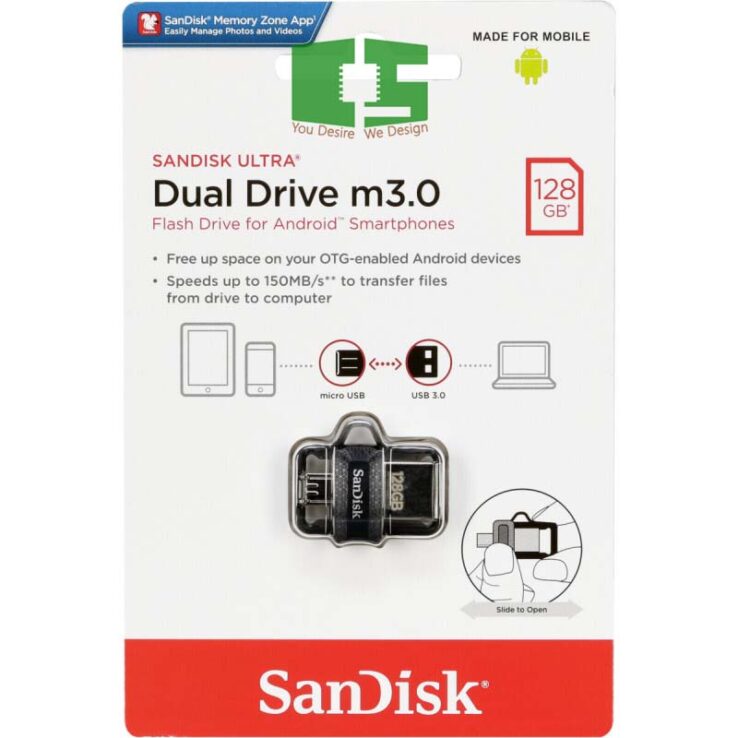 SanDisk 128GB Ultra Dual Drive MicroUSB M3.0 for Android Devices & Computers Chipspace